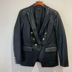 INC Elegant Black Double-Breasted Women's Vegan Leather Jacket